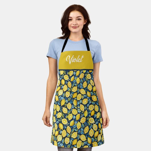 Personalized Lemon Kitchen Apron エプロン (着用した状態)