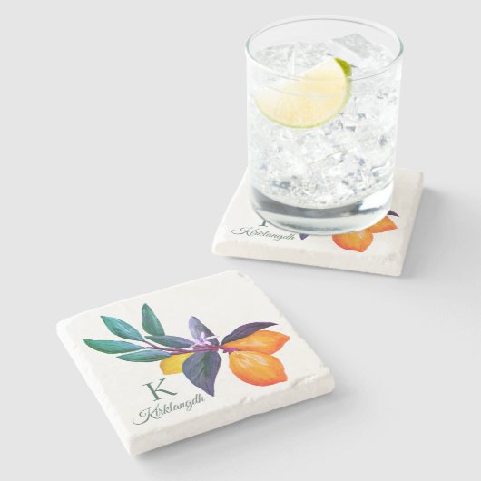 Personalized Lemon Leaf Citrus | Monogram & Name  ストーンコースター (横)