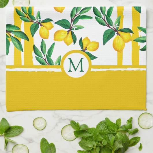Personalized Lemon Leaf Monogram Kitchen Towels キッチンタオル (折り畳み)