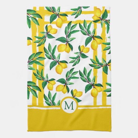Personalized Lemon Leaf Monogram Kitchen Towels キッチンタオル (縦)