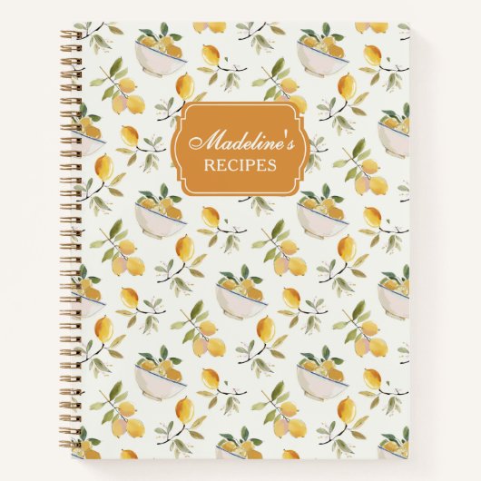 Personalized Lemon Pattern Recipe Book ノートブック (正面)