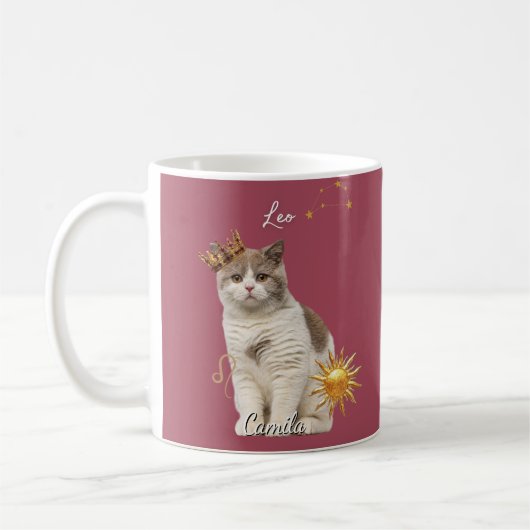 Personalized Leo Cat Mug with Name コーヒーマグカップ (左)