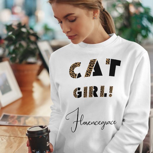 Personalized Leopard Stylish Wild Cat Girl White スウェットシャツ