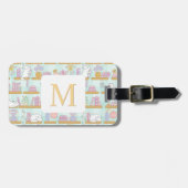 Personalized Letter Cats Library Book Girl Green ラゲッジタグ (正面横)