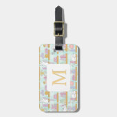 Personalized Letter Cats Library Book Girl Green ラゲッジタグ (正面縦)