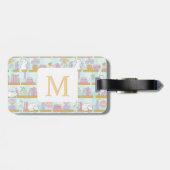 Personalized Letter Cats Library Book Girl Green ラゲッジタグ (裏面横)