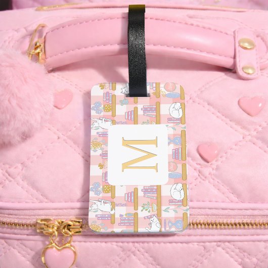 Personalized Letter Cats Library Book Girl Pink ラゲッジタグ