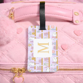 Personalized Letter Cats Library Book Girl Purple ラゲッジタグ