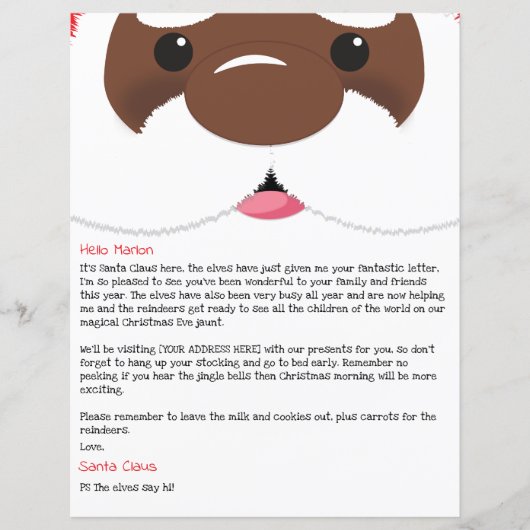Personalized Letter From African American Santa (正面)