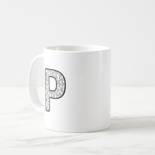 Personalized Letter P Ceramic Mug コーヒーマグカップ (正面左)