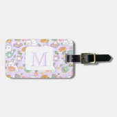 Personalized Letter Tea & Bookish Cat Girl Purple ラゲッジタグ (正面横)