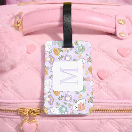 Personalized Letter Tea & Bookish Cat Girl Purple ラゲッジタグ