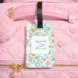Personalized Letter Tea Bookish Cat Traveler Green ラゲッジタグ