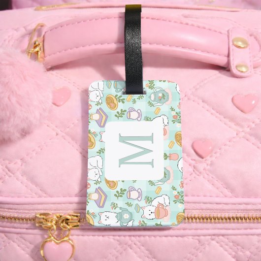 Personalized Letter Tea Bookish Cat Traveler Green ラゲッジタグ