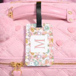 Personalized Letter Tea Bookish Cat Traveler Pink ラゲッジタグ