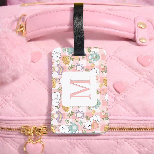 Personalized Letter Tea Bookish Cat Traveler Pink ラゲッジタグ