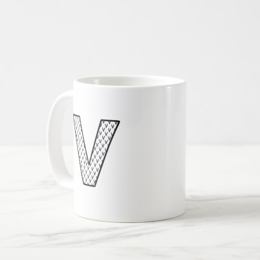 Personalized Letter V Ceramic Monogram Mug コーヒーマグカップ (正面左)
