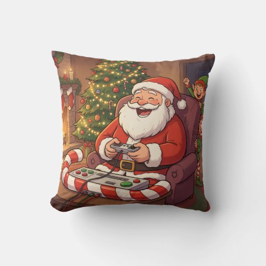Personalized Level Up Christmas Funny Gamer Santa クッション (正面)