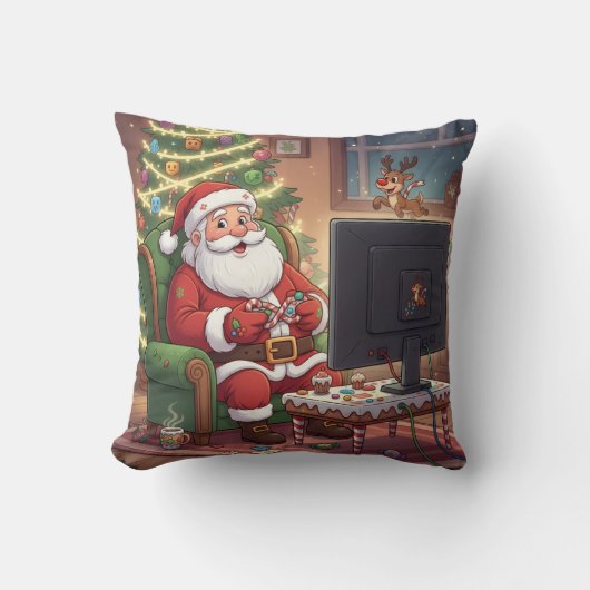 Personalized Level Up Christmas Funny Gamer Santa クッション (正面)