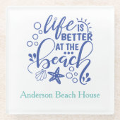 Personalized Life is Better at Beach Blue Green ガラスコースター (正面)