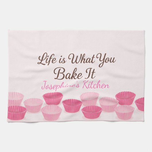 Personalized Life Is What You Bake It Cute Trendy キッチンタオル (横)