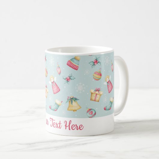 Personalized Light Blue Christmas Mug コーヒーマグカップ (正面右)