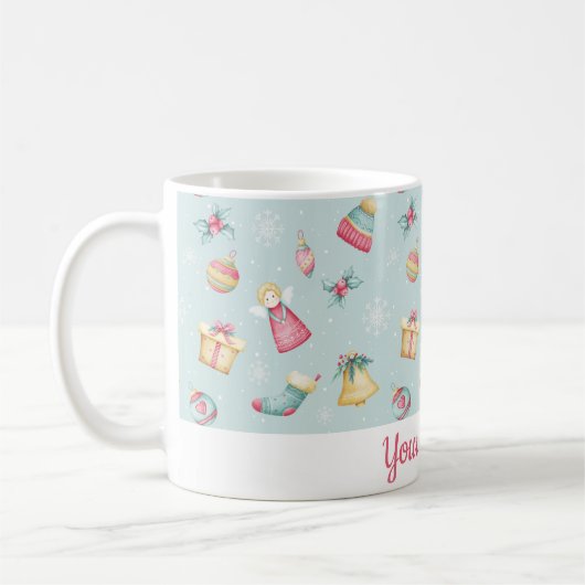 Personalized Light Blue Christmas Mug コーヒーマグカップ (左)