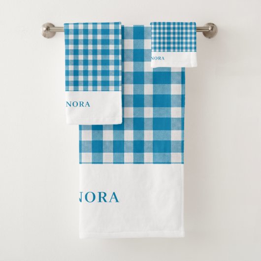 Personalized Light Blue Gingham Towel Set バスタオルセット (インサイチュ)
