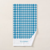 Personalized Light Blue Gingham Towel Set バスタオルセット (ハンドタオル)
