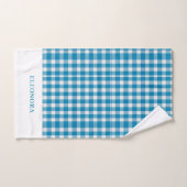 Personalized Light Blue Gingham Towel Set バスタオルセット (ハンドタオル)