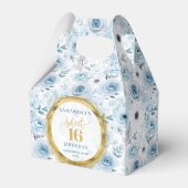 Personalized Light Blue Sweet Sixteen Gold Glitter フェイバーボックス (正面サイド)