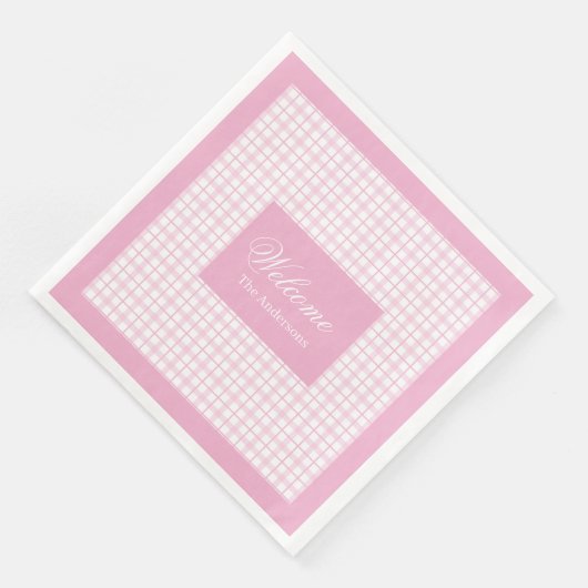 Personalized Light Pink Napkins Classic Plaid Set (コーナー)