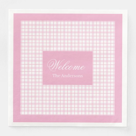 Personalized Light Pink Napkins Classic Plaid Set (正面)