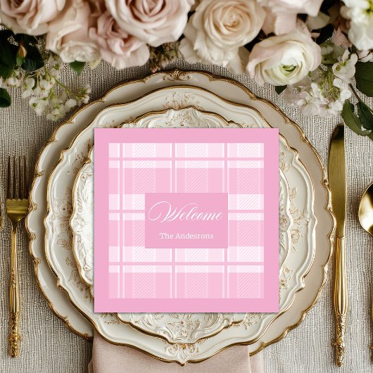 Personalized Light Pink Napkins Elegant Plaid