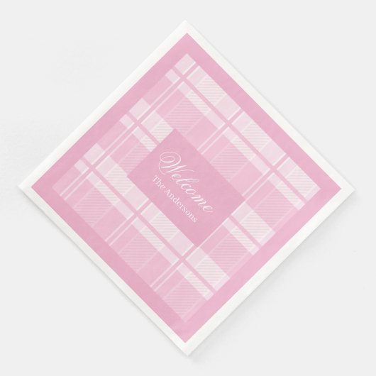 Personalized Light Pink Napkins Elegant Plaid (コーナー)