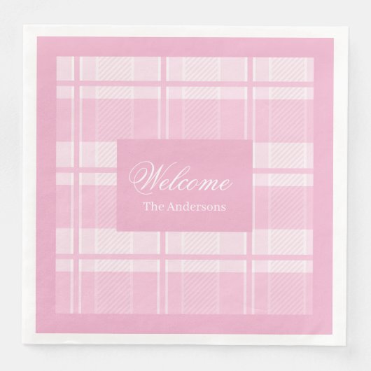 Personalized Light Pink Napkins Elegant Plaid (正面)