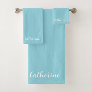 Personalized Light Teal Towels Set with Name  バスタオルセット