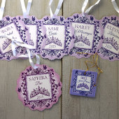 Personalized Lilac Purple Tiara & Butterflies オーナメントカード