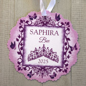 Personalized Lilac Purple Tiara & Butterflies オーナメントカード