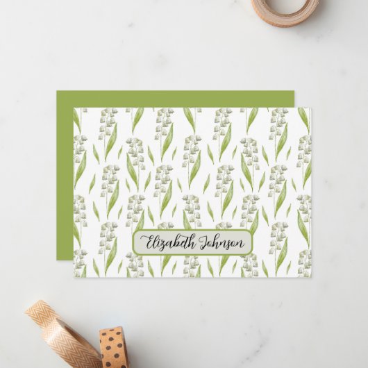 Personalized Lily of the Valley Floral Note Card ノートカード (正面/裏面インサイチュ)