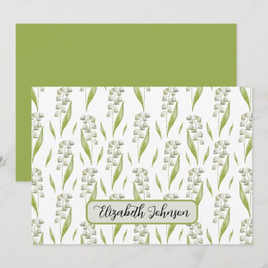 Personalized Lily of the Valley Floral Note Card ノートカード (正面/裏面)