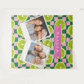 Personalized Lime Gingham Citrus Custom Name タペストリー (正面(横))