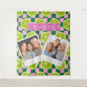 Personalized Lime Gingham Citrus Custom Name タペストリー (正面)