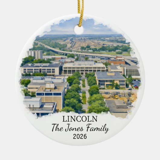 Personalized Lincoln Ornament, Custom Nebraska セラミックオーナメント (正面)