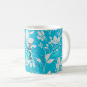Personalized Line Art Floral in Blue コーヒーマグカップ (正面右)