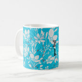 Personalized Line Art Floral in Blue コーヒーマグカップ (正面左)
