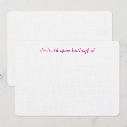 Personalized Linen Flat Note Card White and Pink ノートカード (正面/裏面)