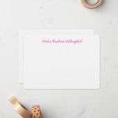 Personalized Linen Flat Note Card White and Pink ノートカード (正面/裏面インサイチュ)
