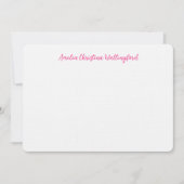 Personalized Linen Flat Note Card White and Pink ノートカード (正面)