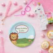Personalized Lion Birthday Plate for Kids ペーパープレート (パーティー)